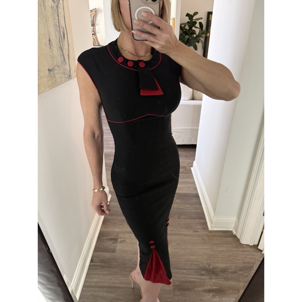 Stop Staring 30s Bombshell Dress Pin Up Wiggle Pencil Rockabilly Black Red Small